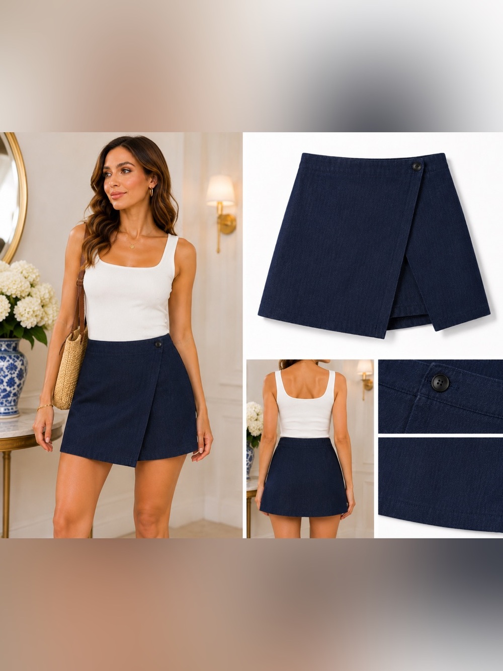 TIMING - Dark Blue Denim-Style slit Skort NWT